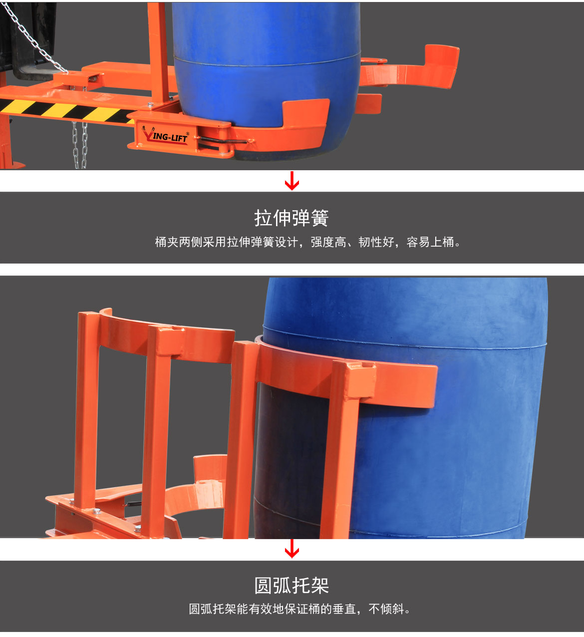 抱箍式叉車(chē)專(zhuān)用油桶夾