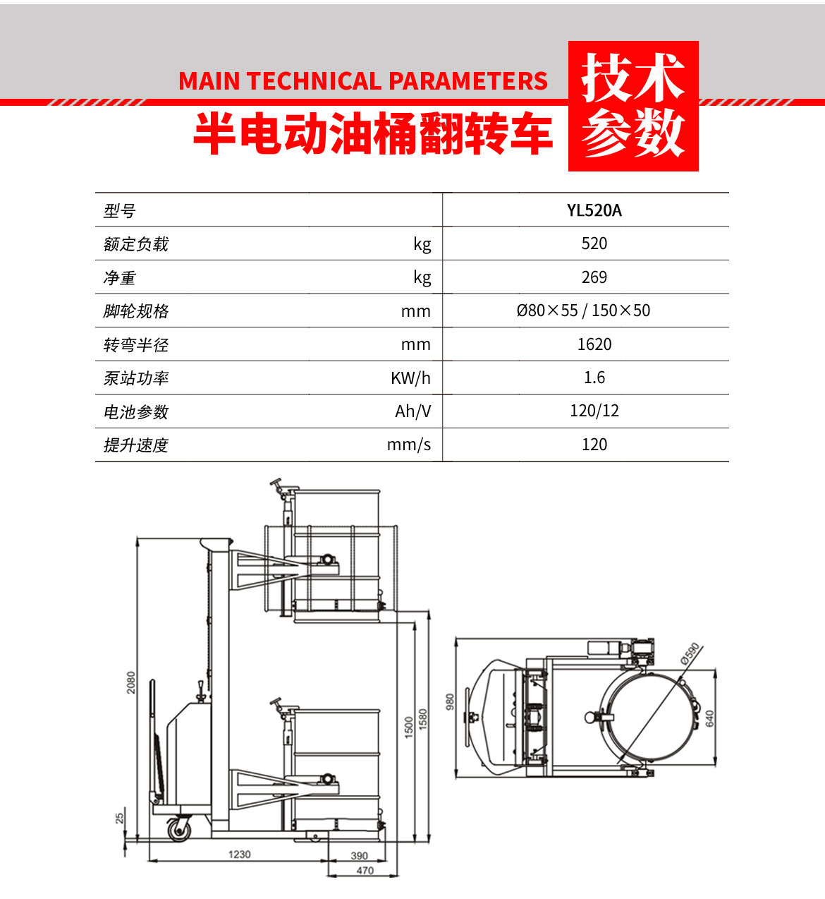半電動(dòng)油桶翻轉(zhuǎn)車